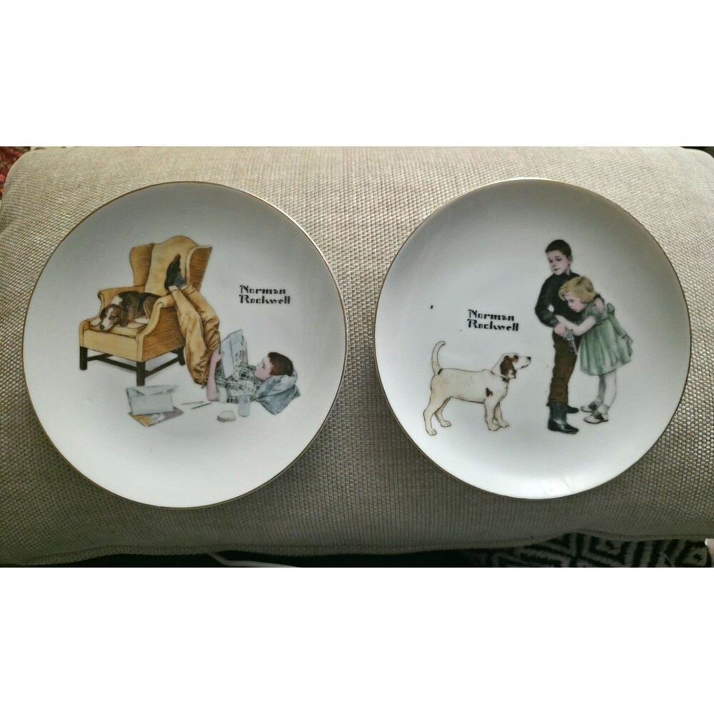 Norman Rockwell Plates Lot 2 The Student & Big Brother Porcelain